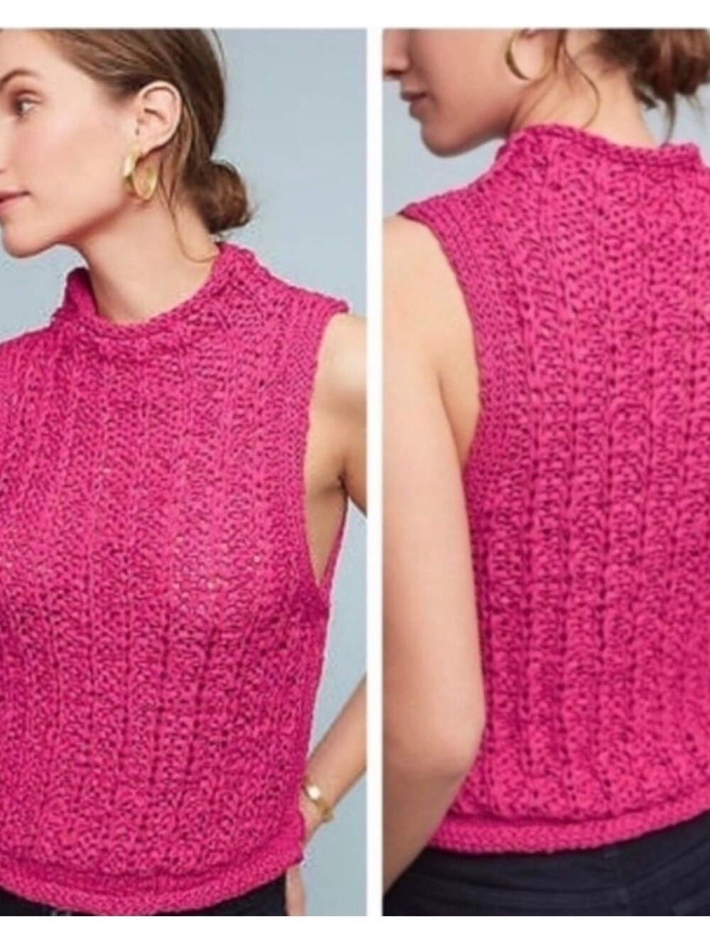 ANTHRO Moth Knit Mock Neck Sweater Tank - Hot Pink